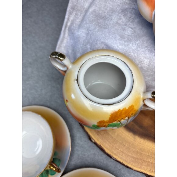 Japanese Hand-Painted Tea Set Floral Pattern - Teapot Creamer Sugar Bowl Cups & - Picture 10 of 16